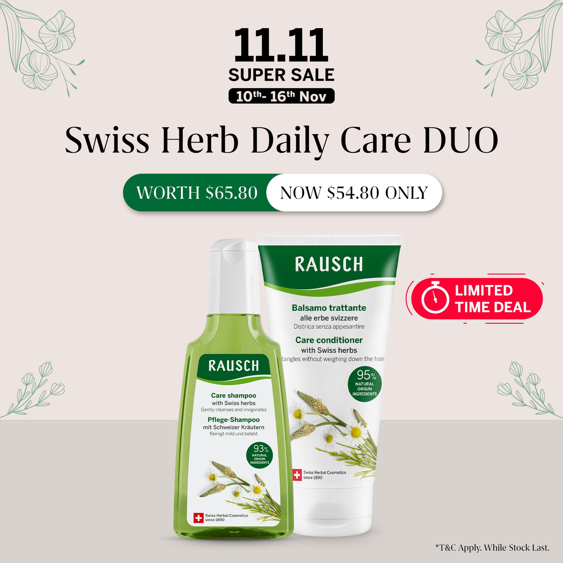 RAUSCH Care Collection with Swiss Herbs – For Normal Hair (Shampoo+Conditioner)