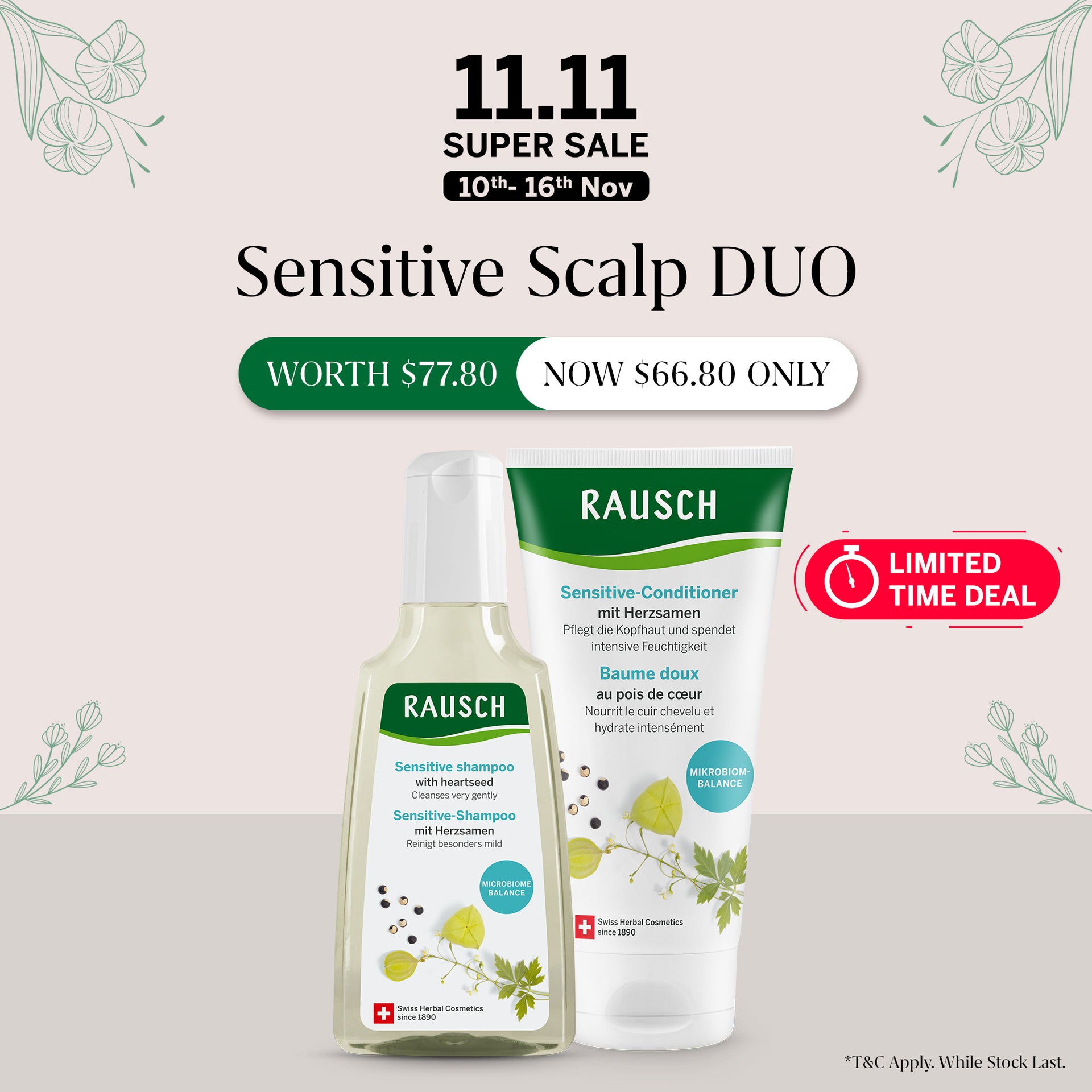 RAUSCH Sensitive Collection with Heartseed - For Sensitive and Irritated Scalp (Shampoo + Conditioner)