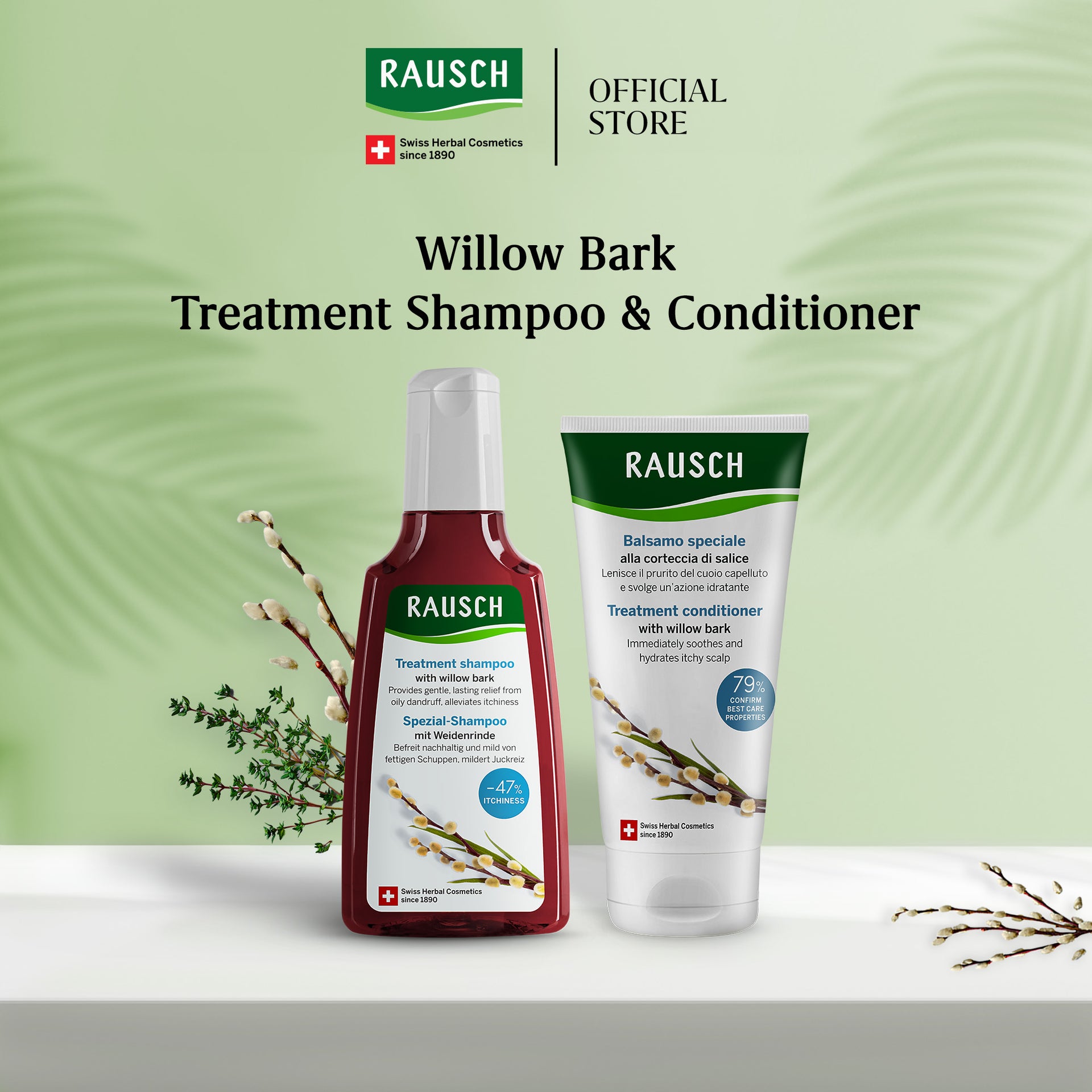 Willow Bark Treatment Duo (Shampoo + Conditioner) - For Oily Dandruff, Redness & Itchiness